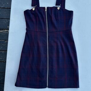 Plaid Navy Dress with Front Zipper
